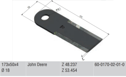 JOHN DEERE Нож измельчителя Z53454M 60-0170-02 MWS 173х50х4 ф18 (Claas, New Holland,РОСТСЕЛЬМАШ)