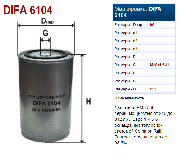 FOT K-424 dvig. YAMZ serii 530 (analog 536.1117075) DIFA 6104 (12813)